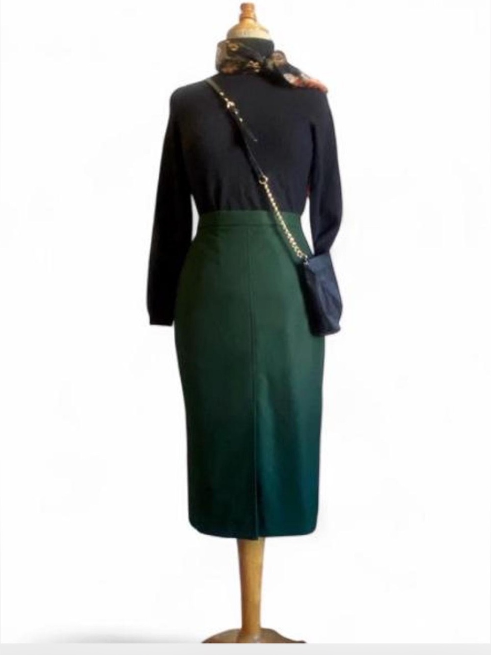 VTG Sag Harbor Green sz 12 wool Midi Skirt Dark Academia 80’s 90’s librariancore
